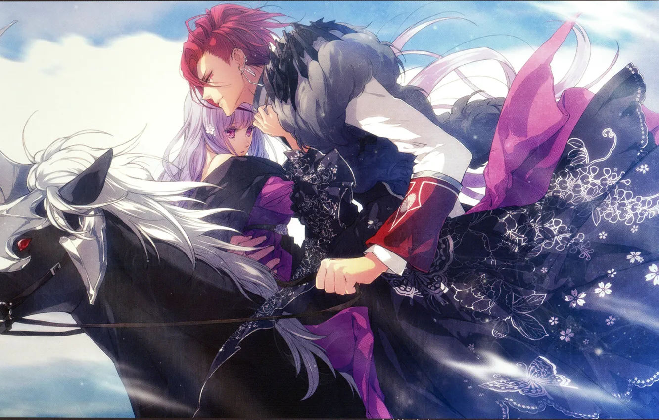 Photo wallpaper horse, mane, two, red hair, the Queen of flowers, top, visual novel, queen of the …