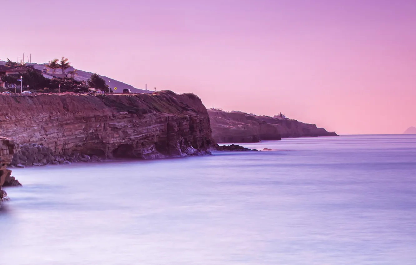 Photo wallpaper open, the ocean, rocks, home, San Diego, Azure Vista
