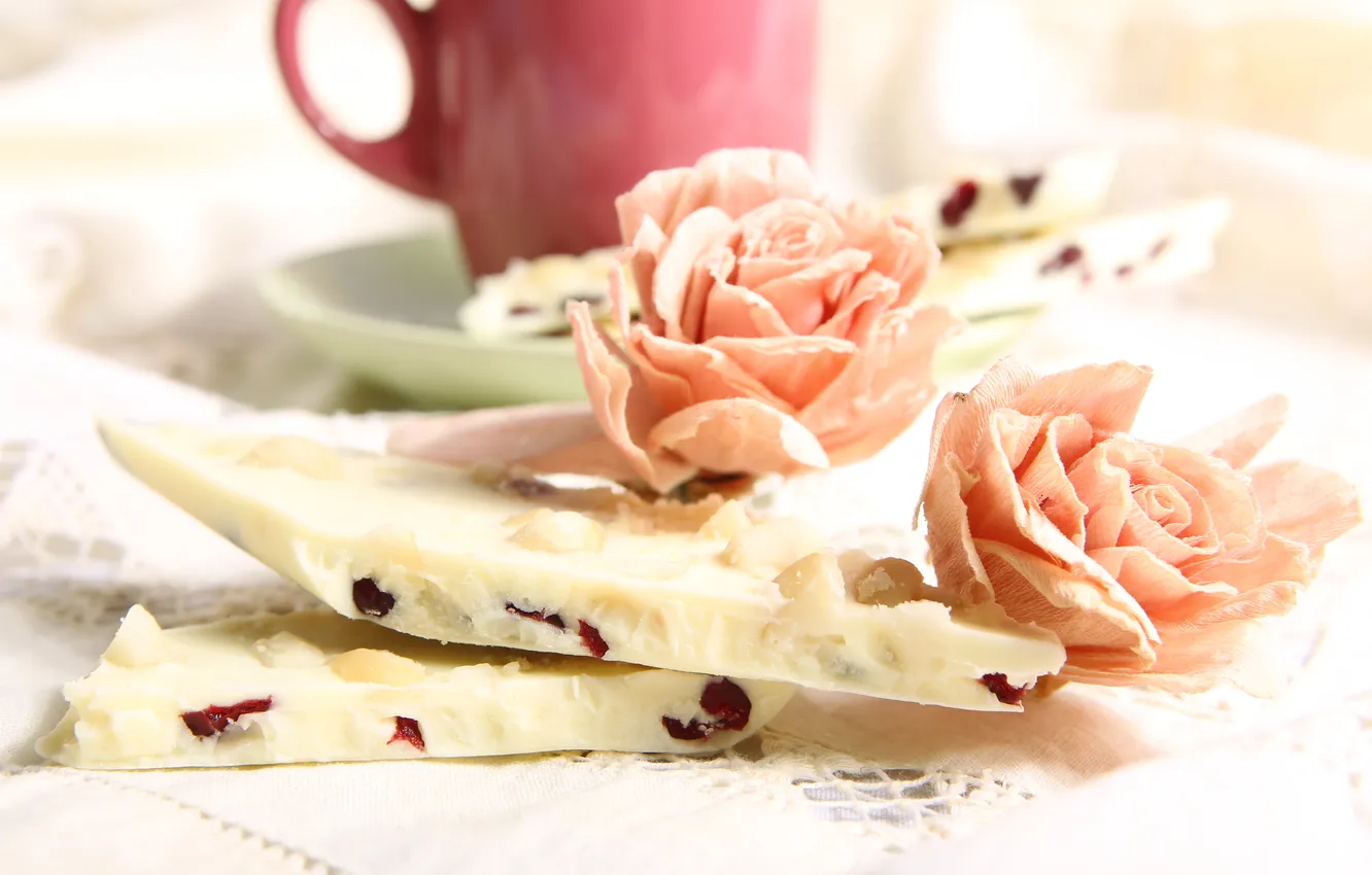 Photo wallpaper flowers, tea, coffee, chocolate