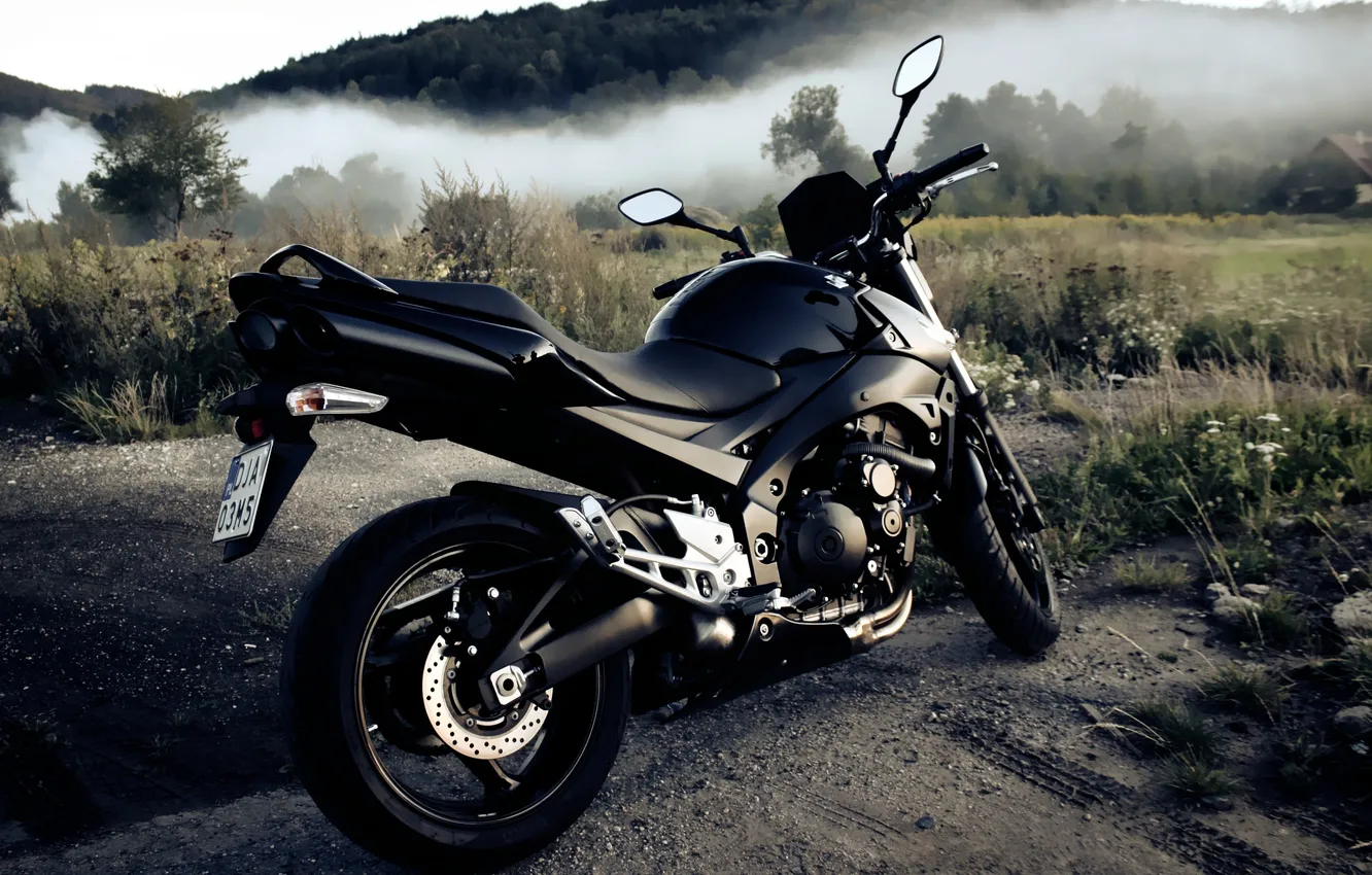 Photo wallpaper grass, background, black, smoke, motorcycle, gsr600