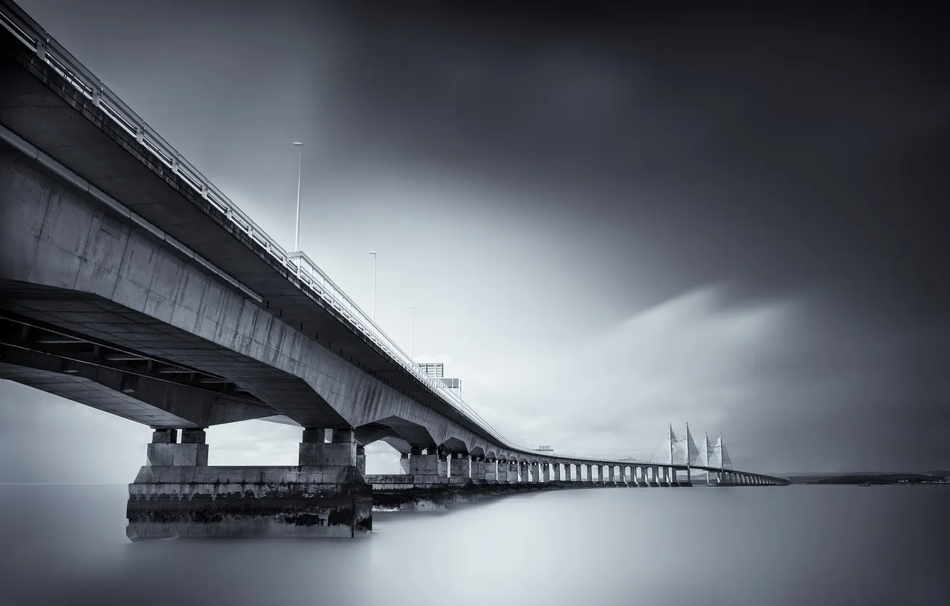 Photo wallpaper sea, the sky, bridge, support, Bay