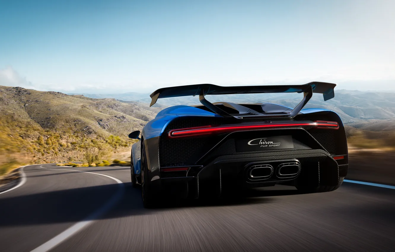 Photo wallpaper speed, Bugatti, rear view, hypercar, Chiron, 2020, Pur Sport
