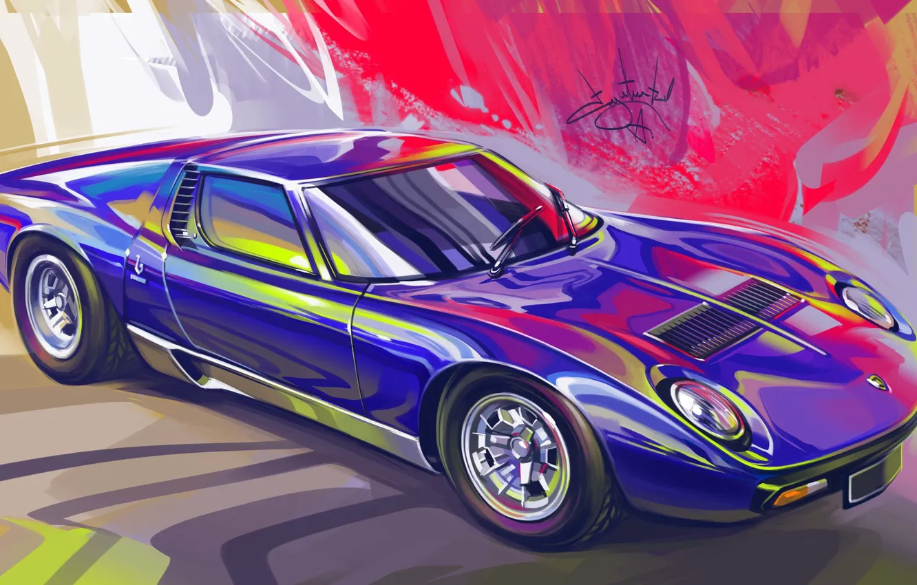 Photo wallpaper Car, Retro, Supercar, Lamborghini Miura, Sketch, Alexander Sidelnikov