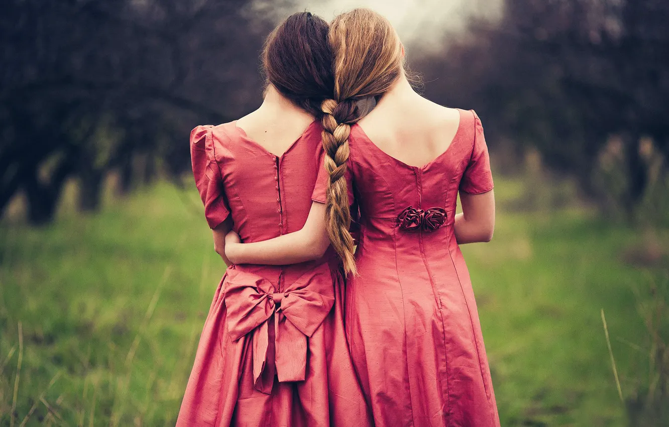 Photo wallpaper braid, two girls, joy, Marina Hakobyan, Victoria Gmira, Evgeny Sokolov