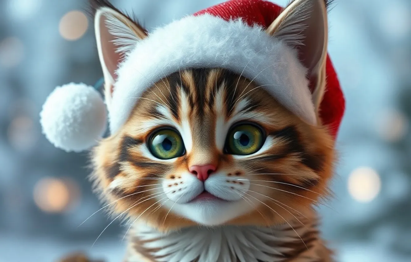 Photo wallpaper winter, cat, look, light, snow, pose, new year, portrait