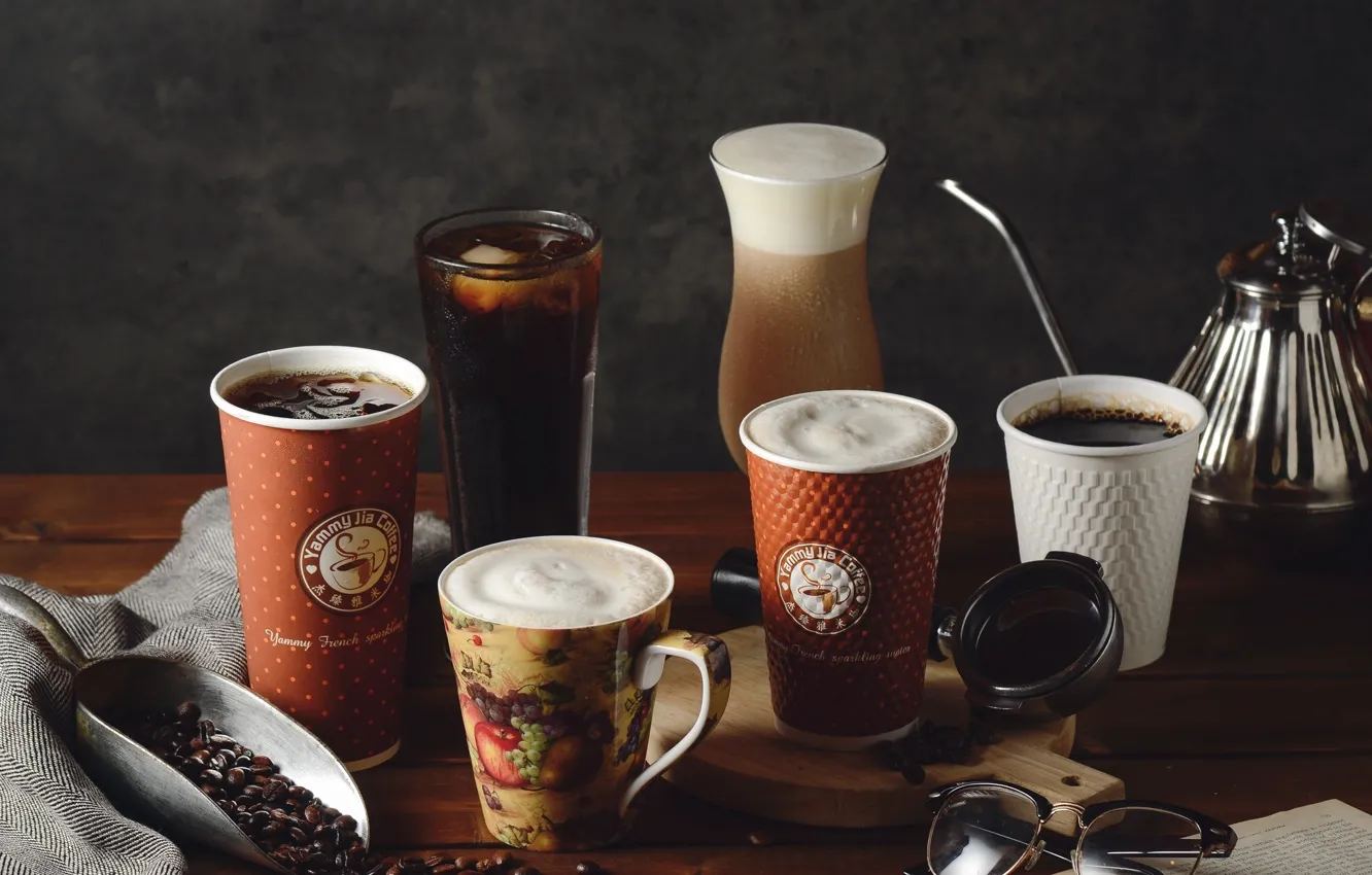 Photo wallpaper coffee, glasses, drinks, coffee beans