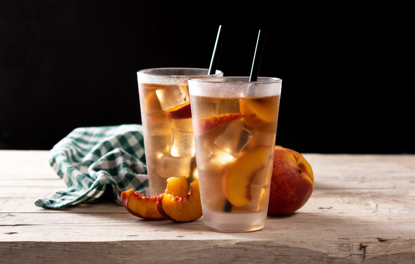 Photo wallpaper glass, cocktail, peaches, tube