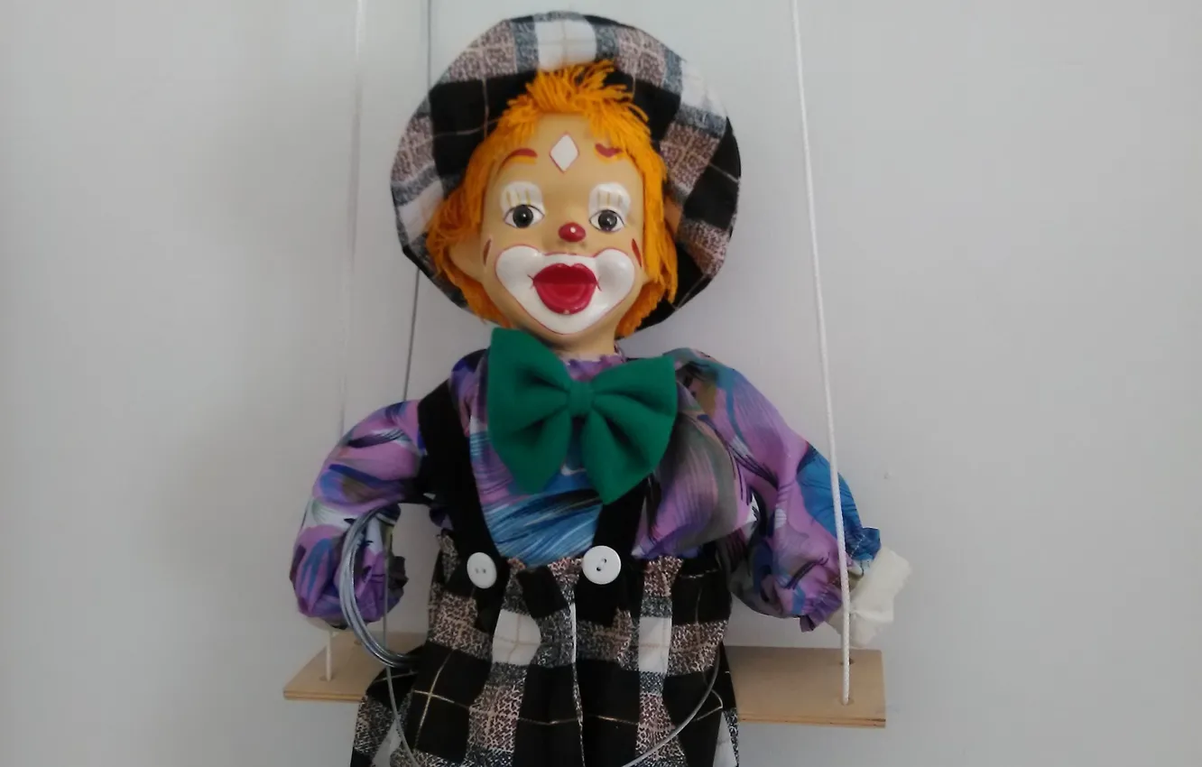 Photo wallpaper doll, clown, on the swings