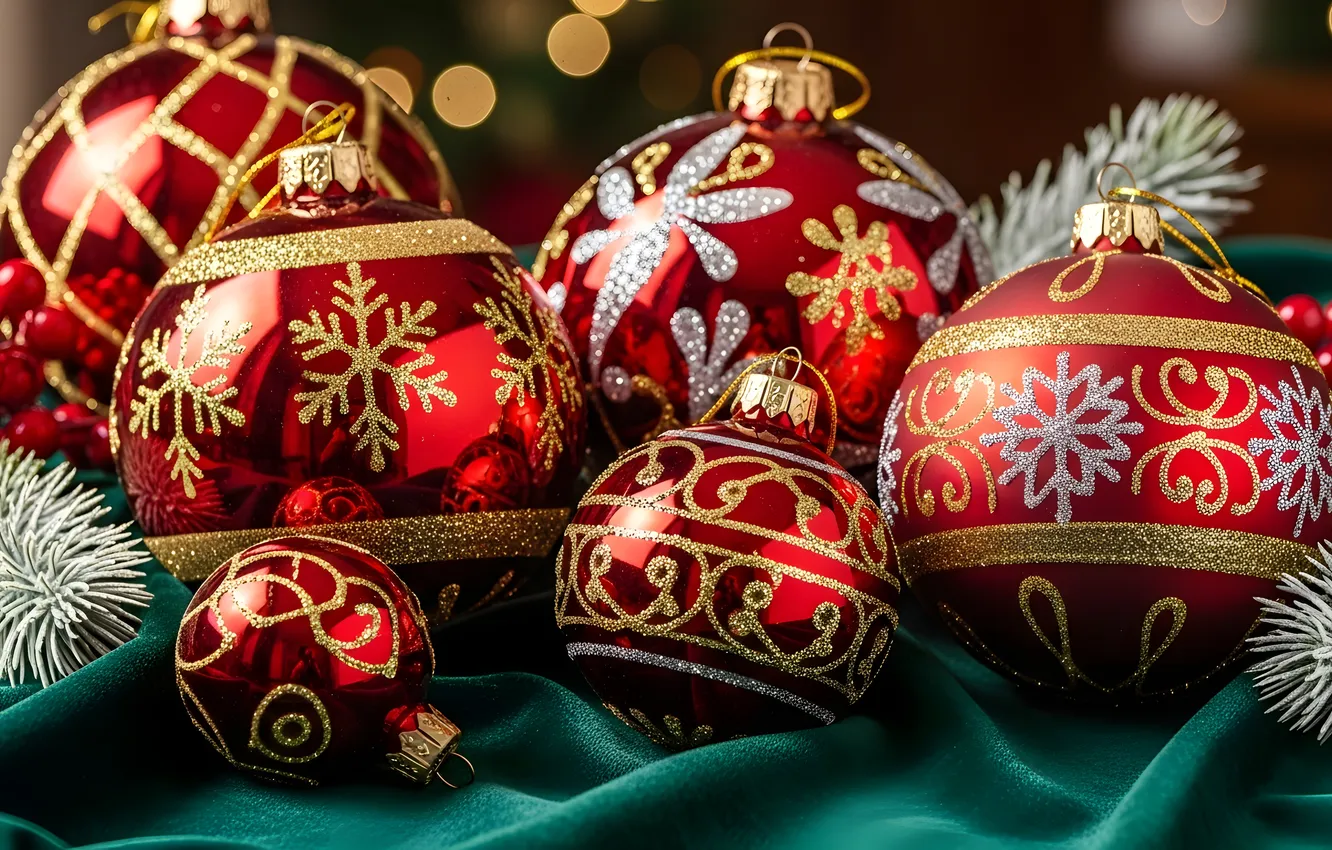 Photo wallpaper balls, new year, Christmas, AI art, neural network