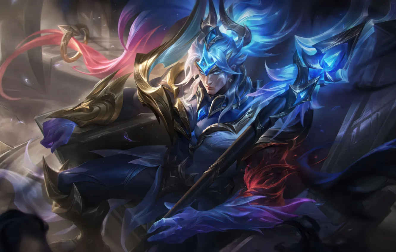 Photo wallpaper magic, glow, staff, game, characters, nightbringer, League of Legends, sitting