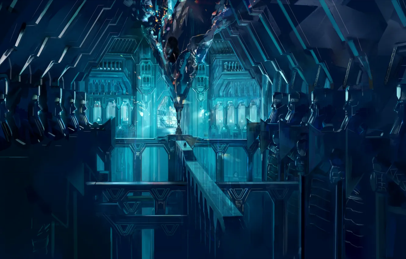 Photo wallpaper bridge, art, statue, cave, saiga tokihito