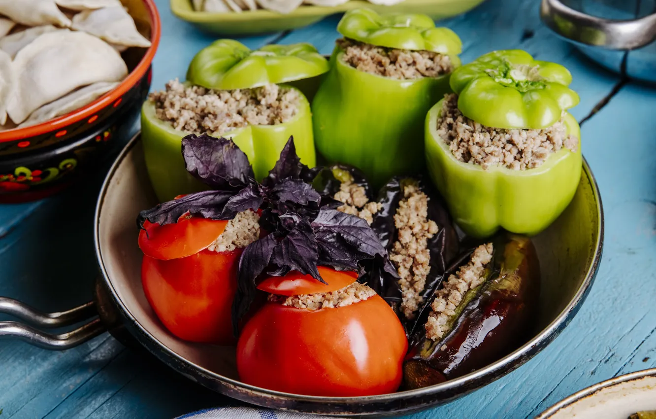 Photo wallpaper green, Bell, tomato, Stuffed, azerbaijani, pepp