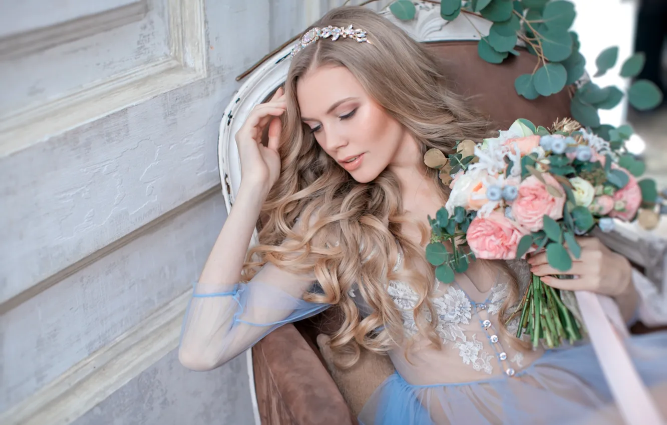 Photo wallpaper mood, bouquet, blonde, curls