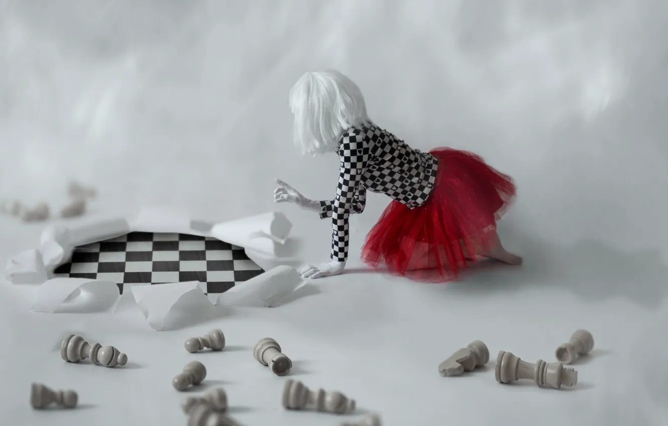 Photo wallpaper girl, chess, figure