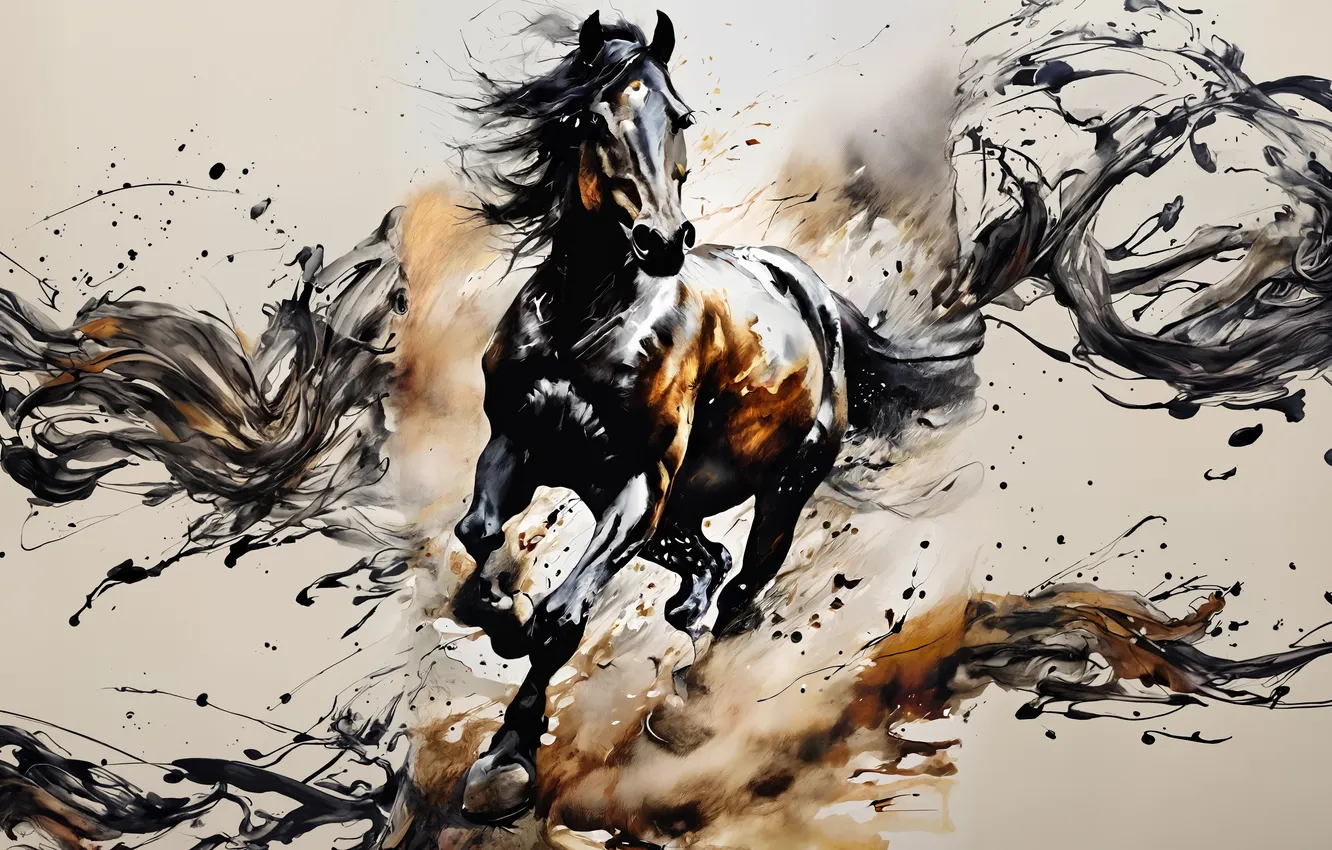 Photo wallpaper wallpaper, horses, horse, paint, picture, drawing