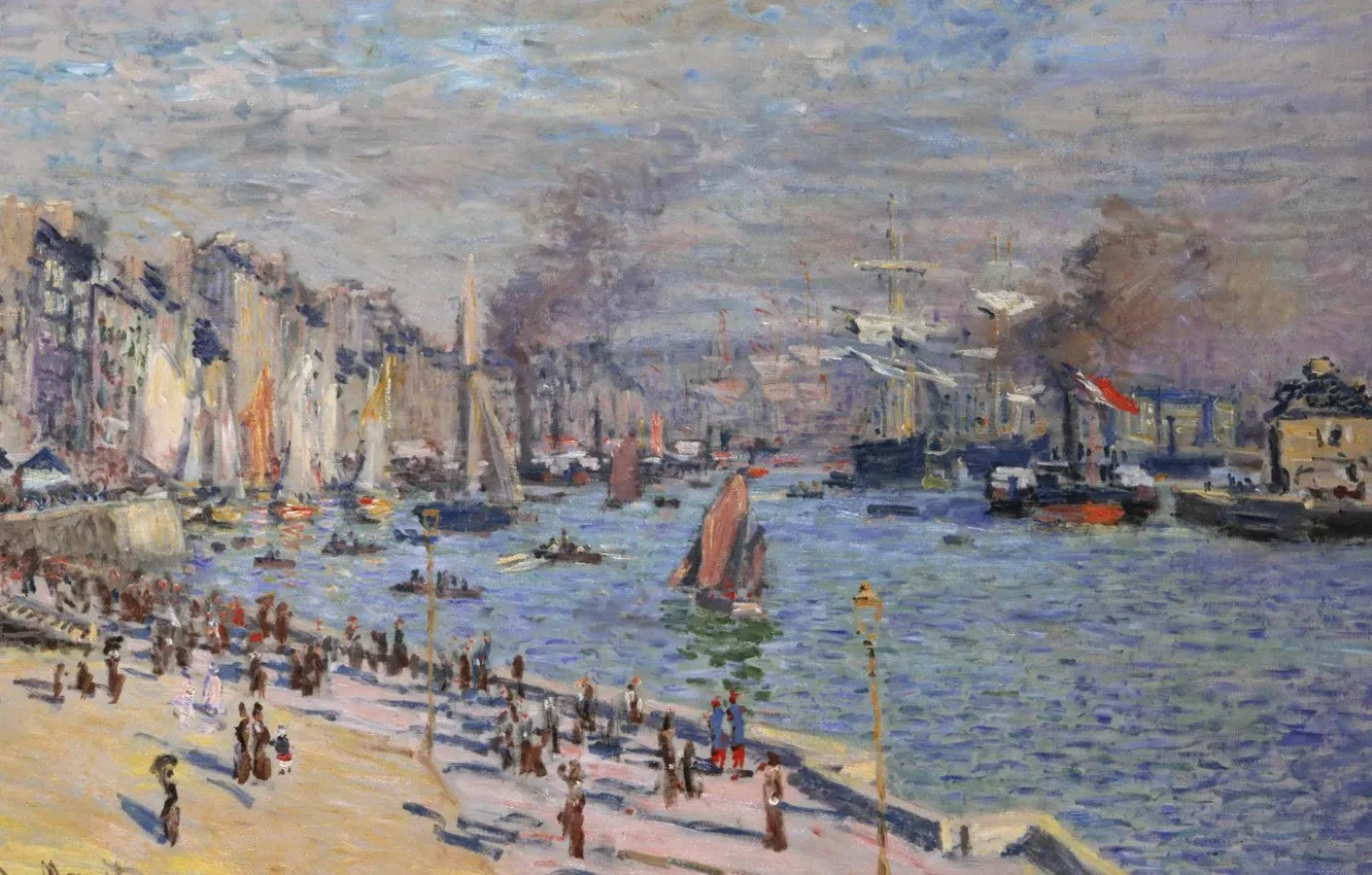 Photo wallpaper landscape, the city, river, boat, Claude Monet