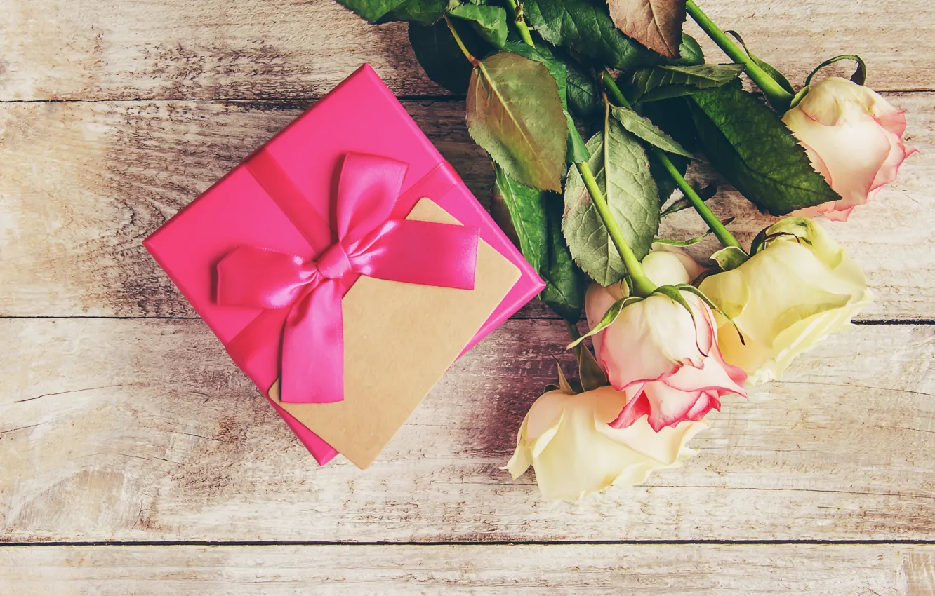 Photo wallpaper love, gift, roses, bouquet, tape, love, pink, pink