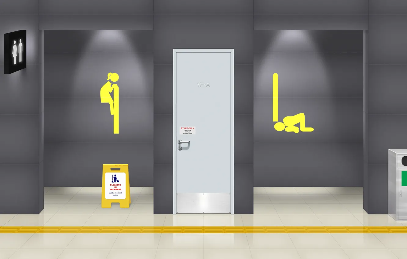 Photo wallpaper humor, public restroom, toilet sign