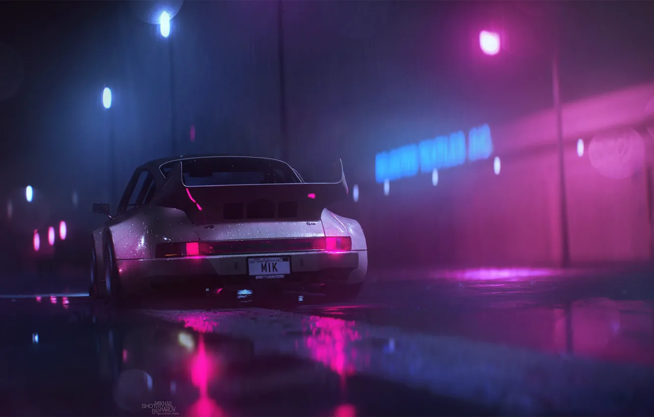 Photo wallpaper Night, Music, 911, Porsche, Neon, Rain, Background, Porsche 911