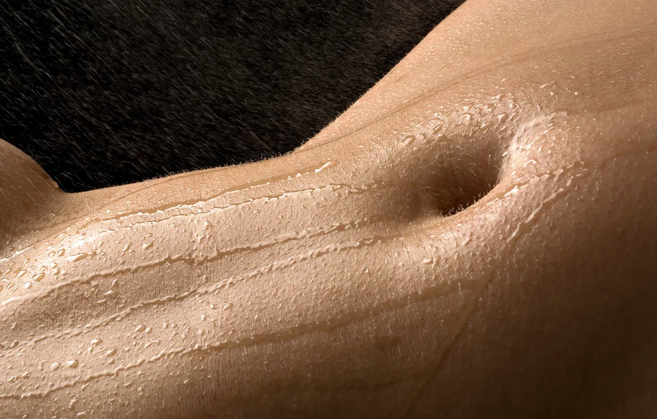Photo wallpaper water, drops, macro, squirt, body, belly, navel