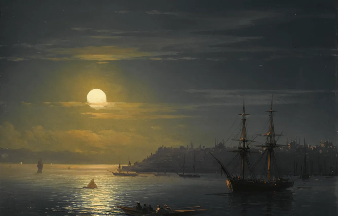 Photo wallpaper picture, the urban landscape, Ivan Aivazovsky, View Of Constantinople By Moonlight Night