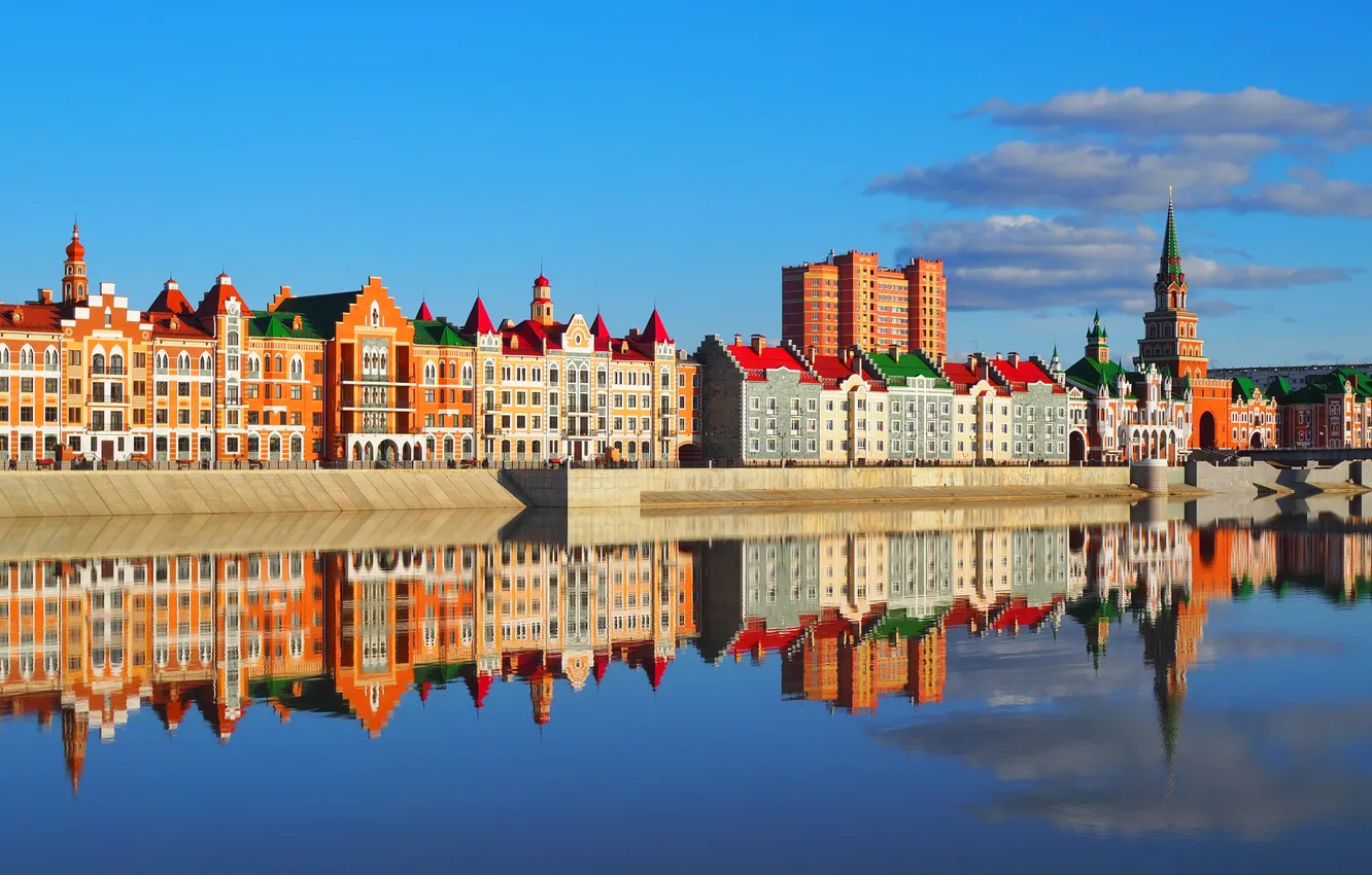 Photo wallpaper water, background, promenade, embankment, mari, used, yoshkar-ola