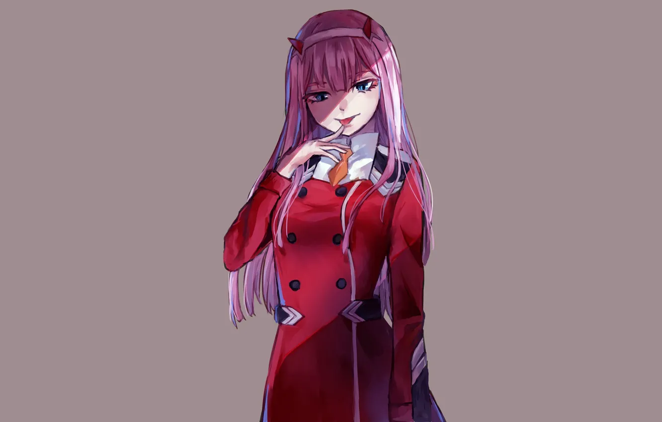 Photo wallpaper language, girl, grey background, 002, Darling In The Frankxx, Cute in France, Zero Two