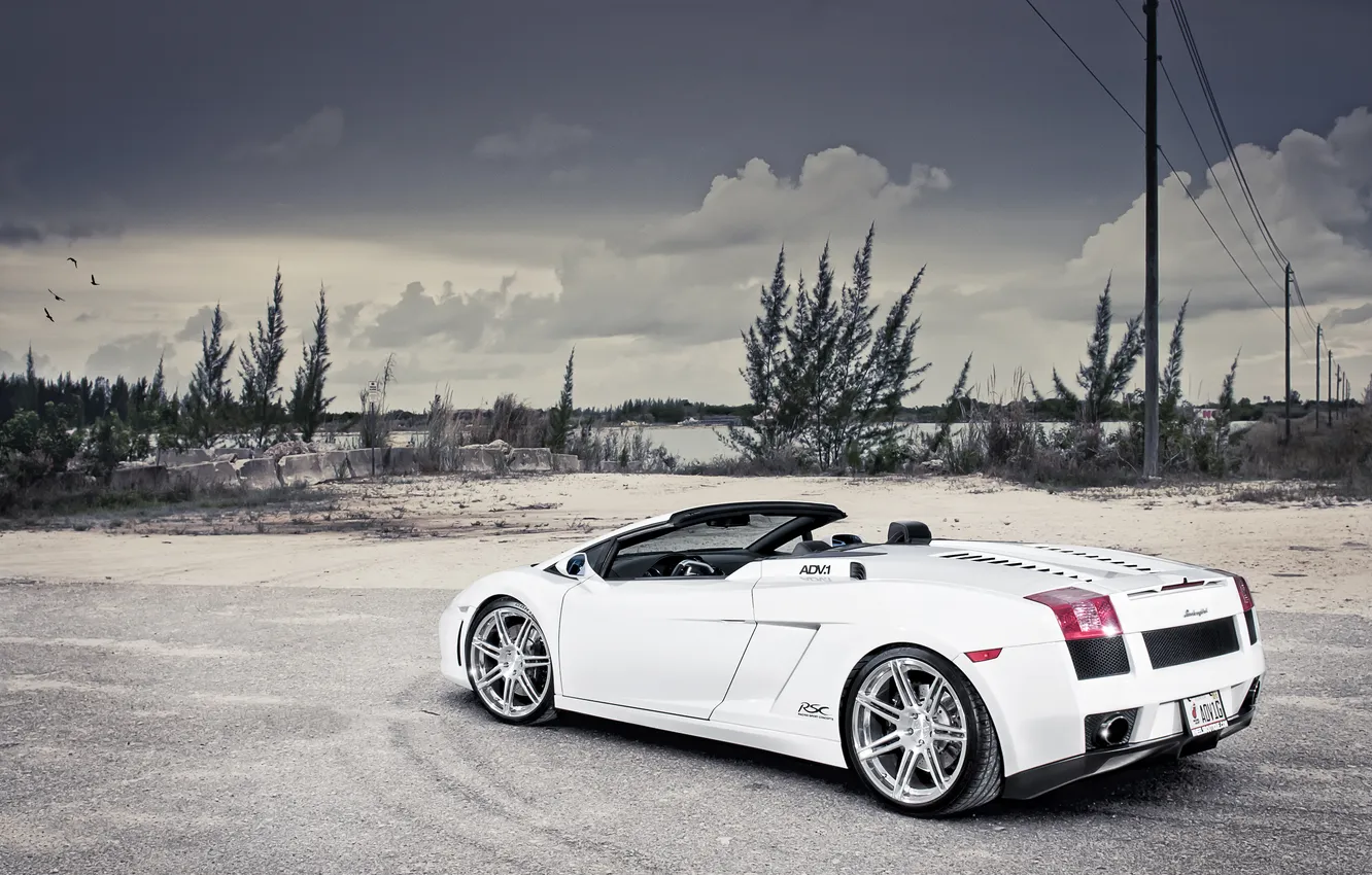 Photo wallpaper the sky, clouds, Lamborghini, Gallardo