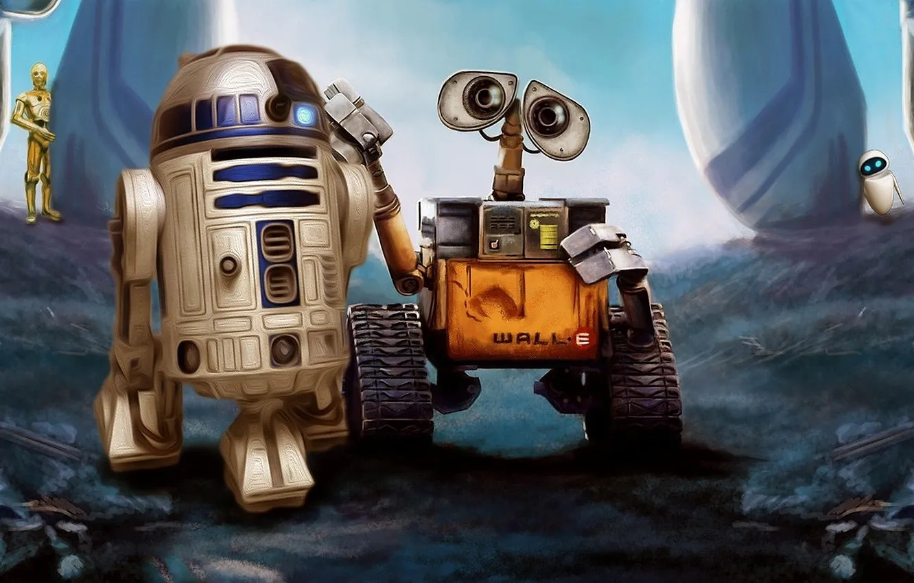 Photo wallpaper FEELINGS, The SITUATION, CARTOON, RELATIONSHIP, FICTION, ROBOTS, STAR WARS, VALLEY