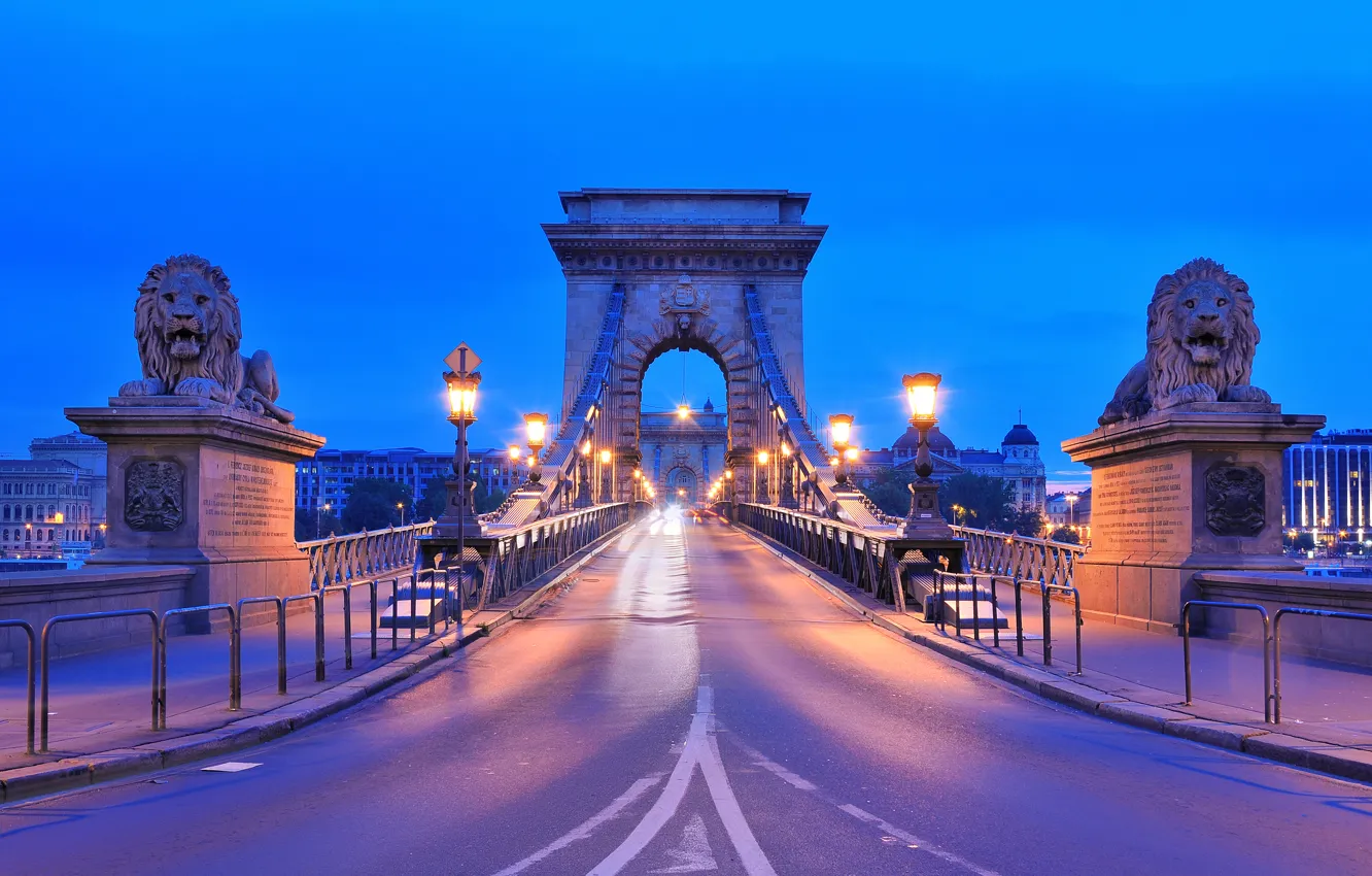 Photo wallpaper road, the city, river, Leo, the evening, lighting, lights, sculpture