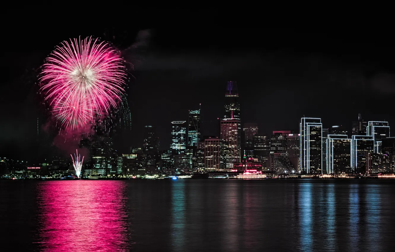 Photo wallpaper city, night, fireworks