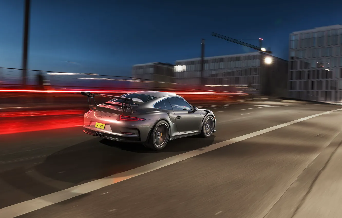 Photo wallpaper Auto, Road, Night, Porsche, Machine, Speed, Movement, GT3 RS