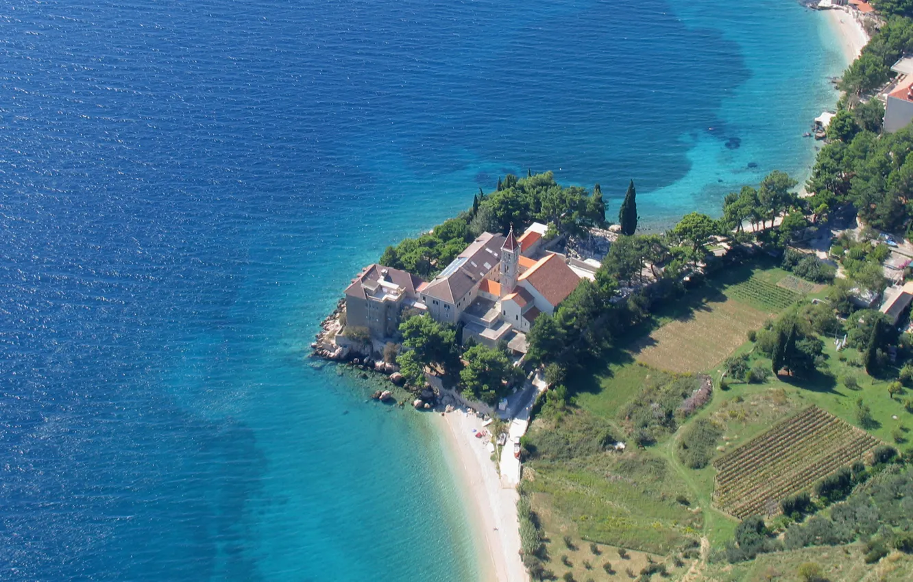 Photo wallpaper sea, coast, the monastery, Croatia