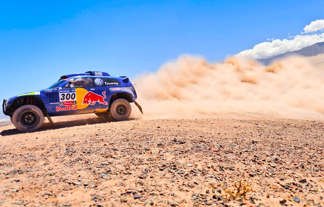 Photo wallpaper Sand, Dust, Sport, Volkswagen, Speed, Race, Lights, Red Bull