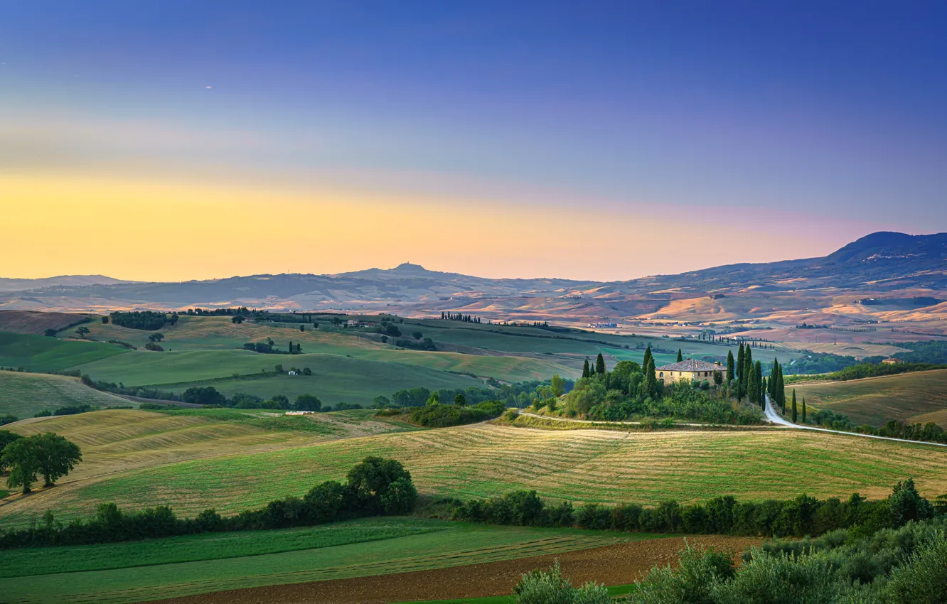 Photo wallpaper hills, field, Tuscany, Italy, Tuscany, San Quirico d'orcia