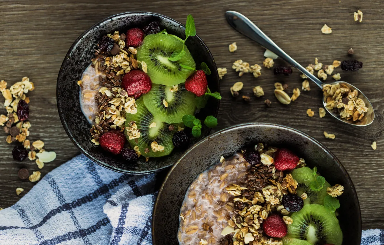 Photo wallpaper berries, Breakfast, kiwi, granola