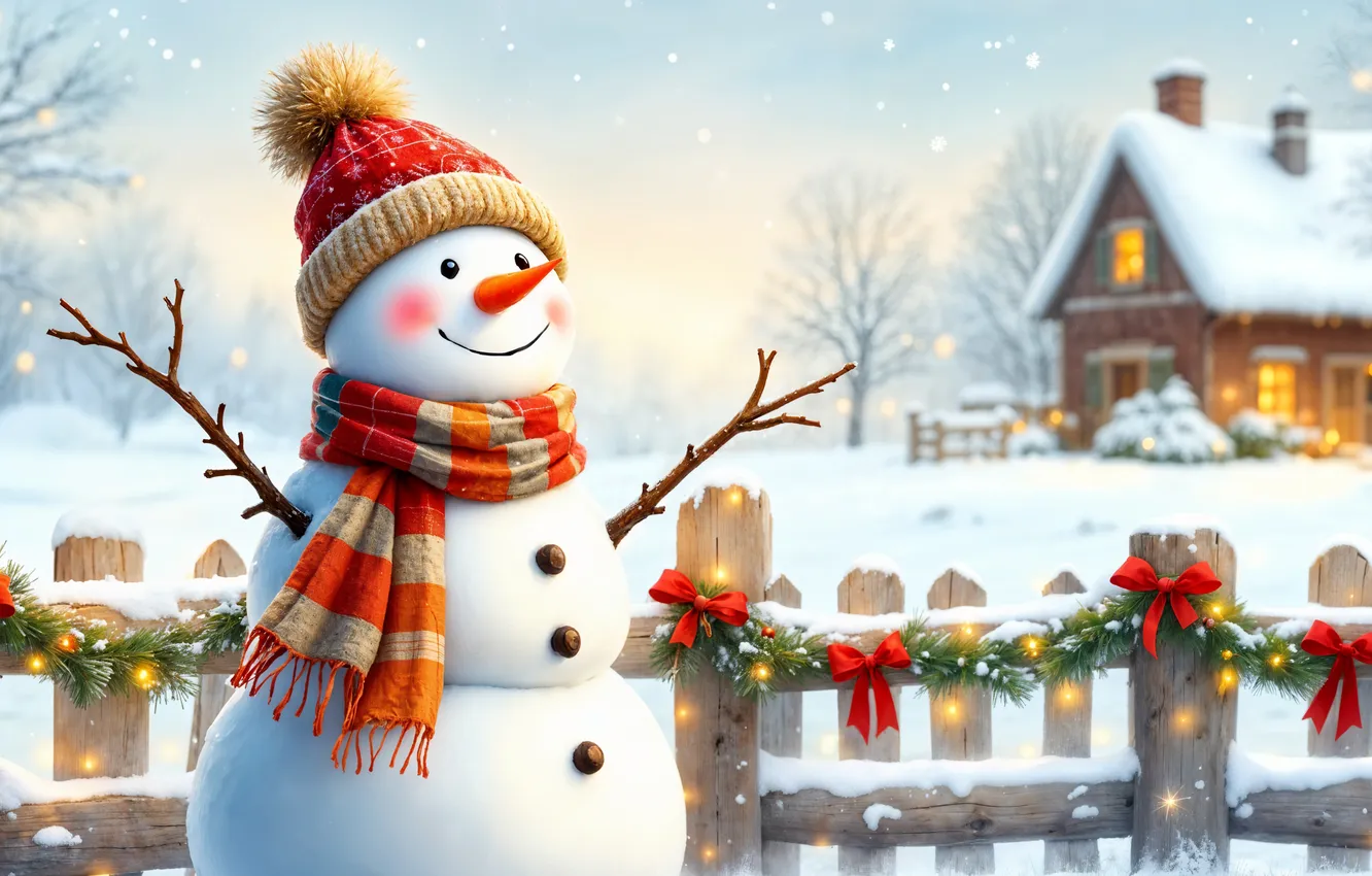 Photo wallpaper winter, snow, decoration, new year, Christmas, snowman, Christmas, winter