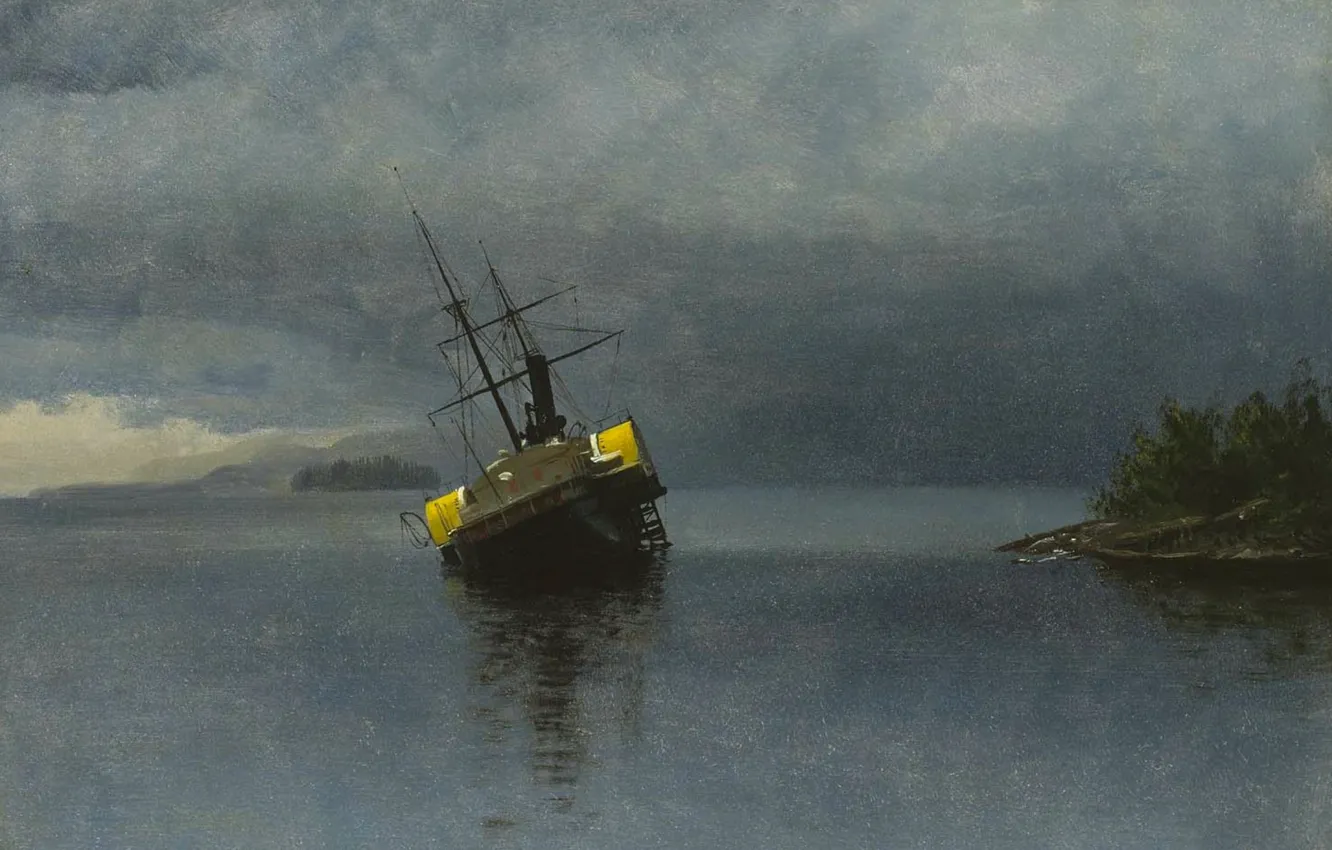 Photo wallpaper landscape, ship, picture, Albert Bierstadt, The Death Of Ancona
