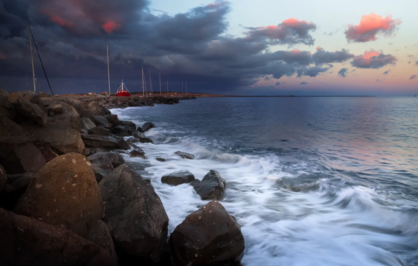 Photo wallpaper sea, landscape, clouds, nature, stones, island, Greece, Alexandrov Alexander