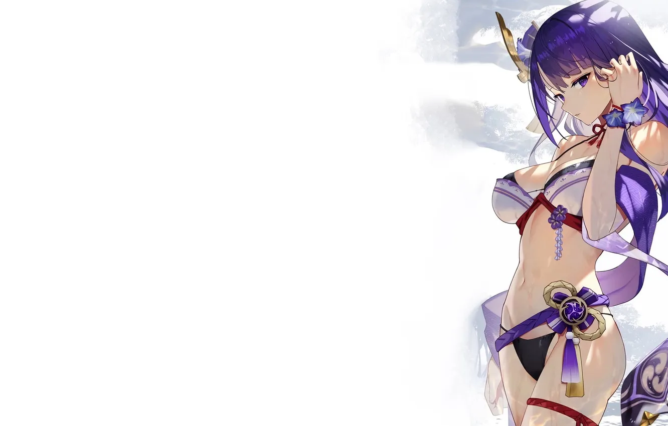 Photo wallpaper girl, hot, sexy, long hair, boobs, anime, pretty, purple