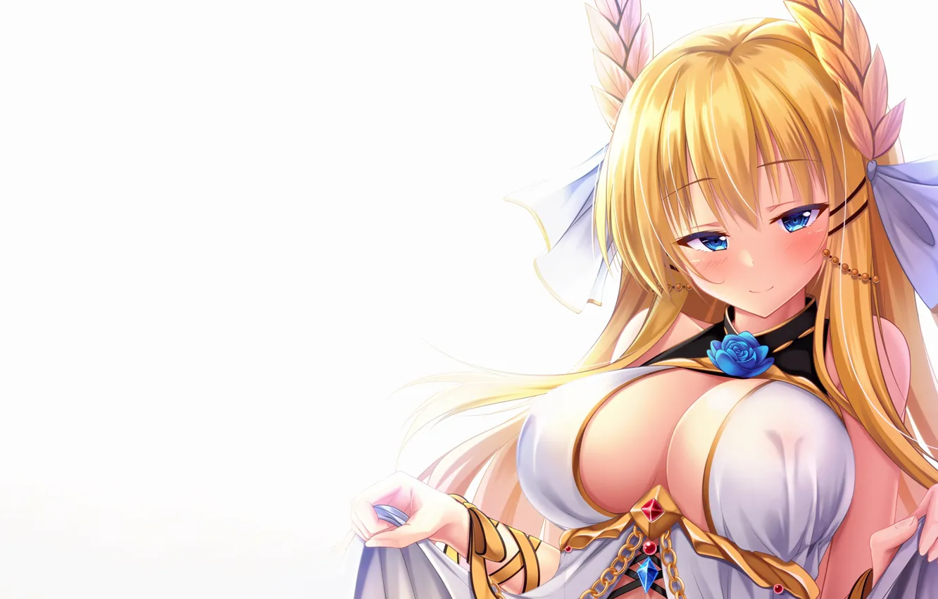 Photo wallpaper girl, sexy, cleavage, blouse, long hair, boobs, anime, blue eyes