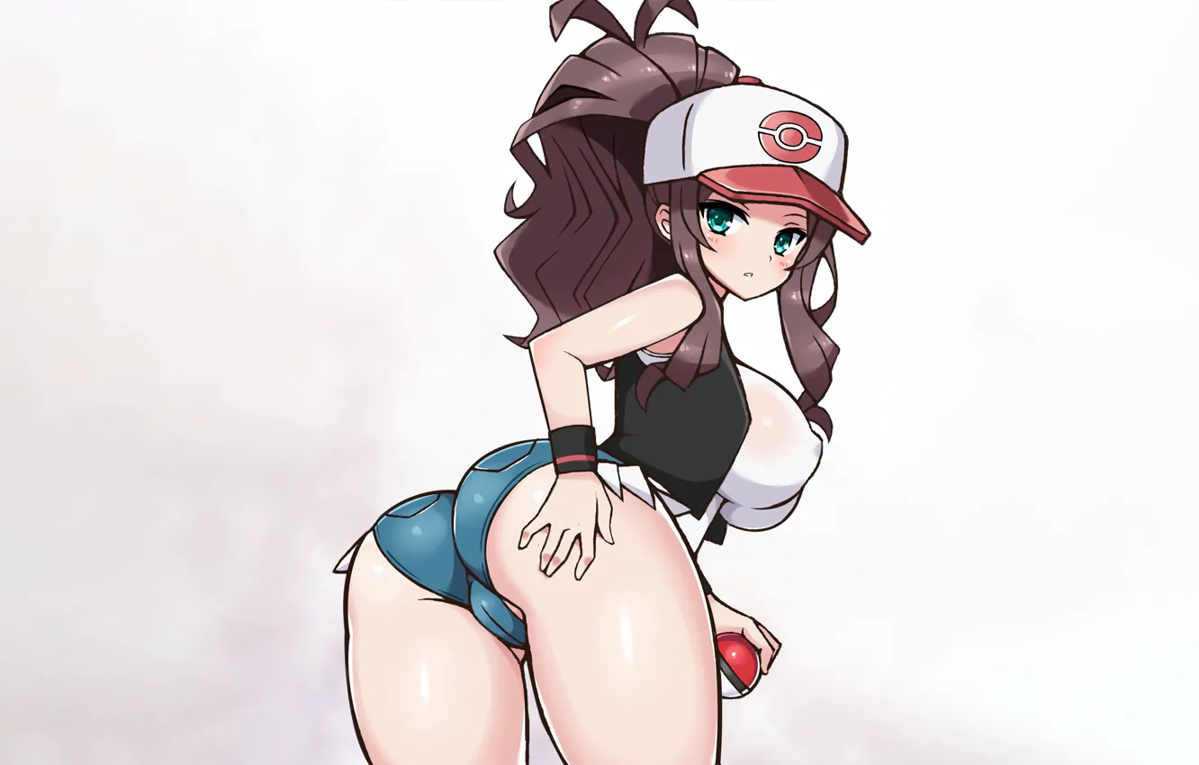 Photo wallpaper girl, sexy, Cameltoe, ass, shorts, green eyes, long hair, brown hair