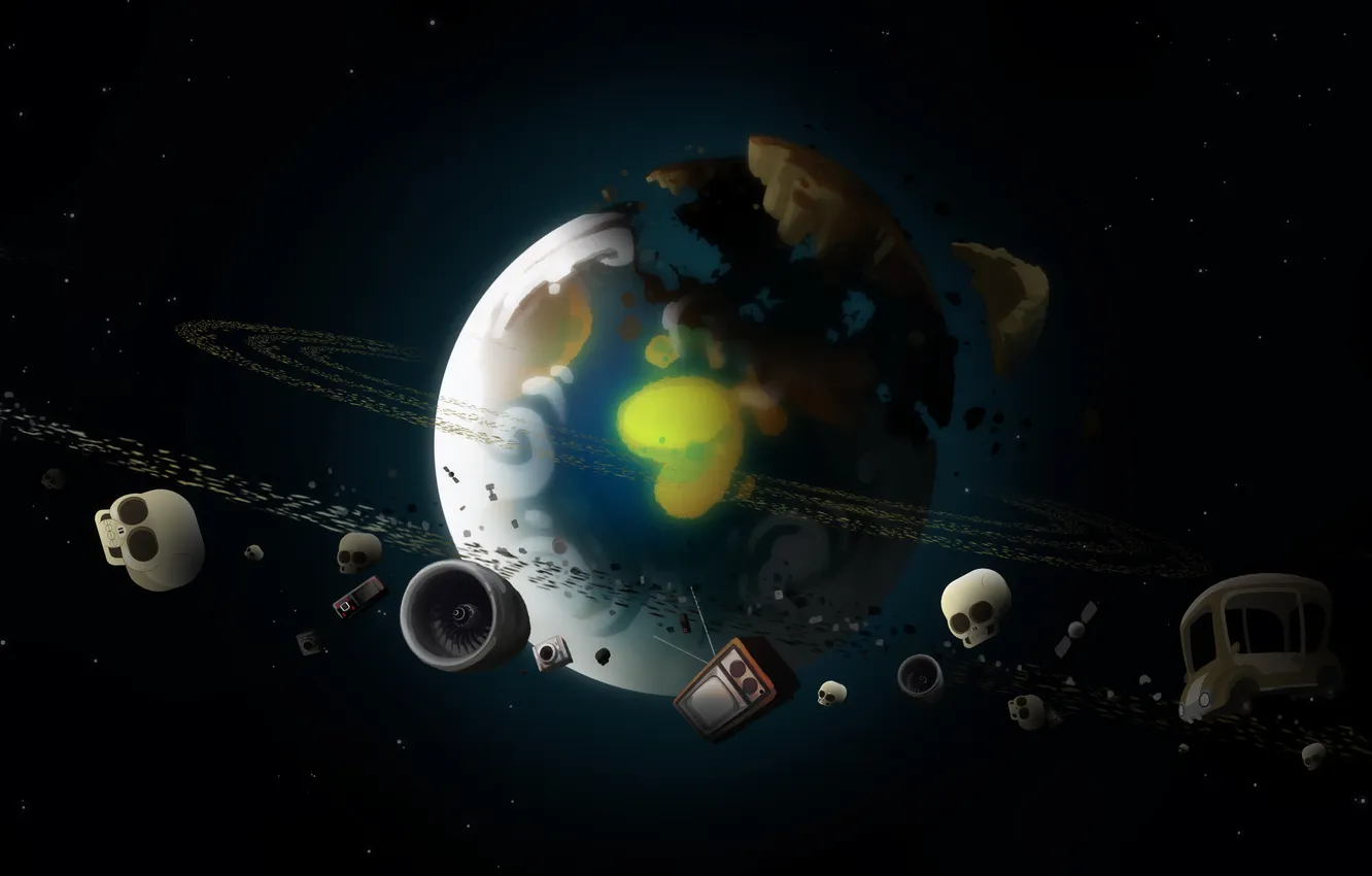 Photo wallpaper machine, space, earth, things, skull, planet, TV, art