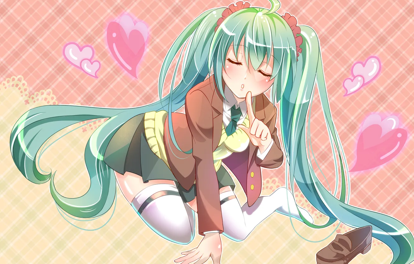 Photo wallpaper girl, background, vocaloid, hatsune miku, gesture, Vocaloid, art, embarrassment