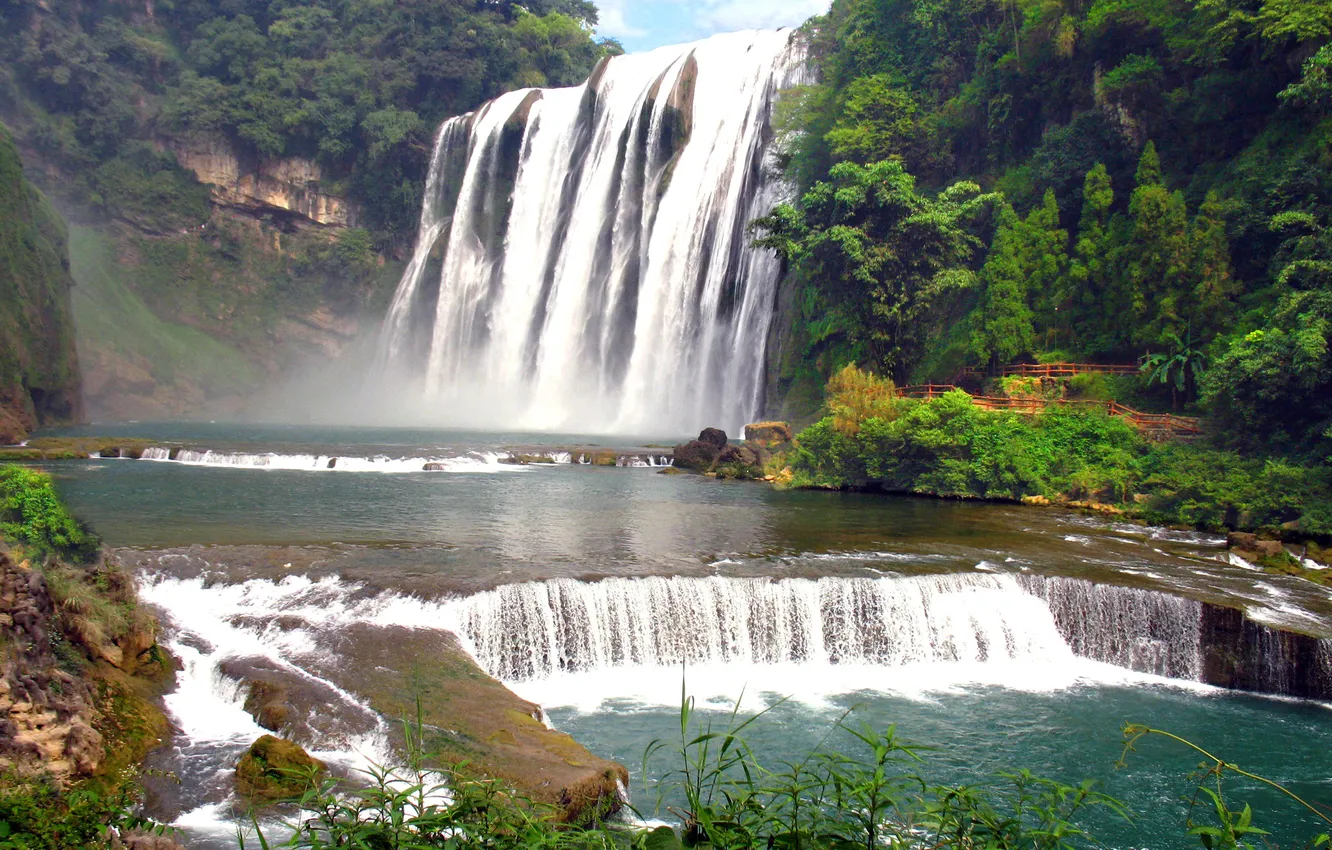 Photo wallpaper forest, river, China, waterfall, China, Guizhou, Huangguoshu, Huangguoshu