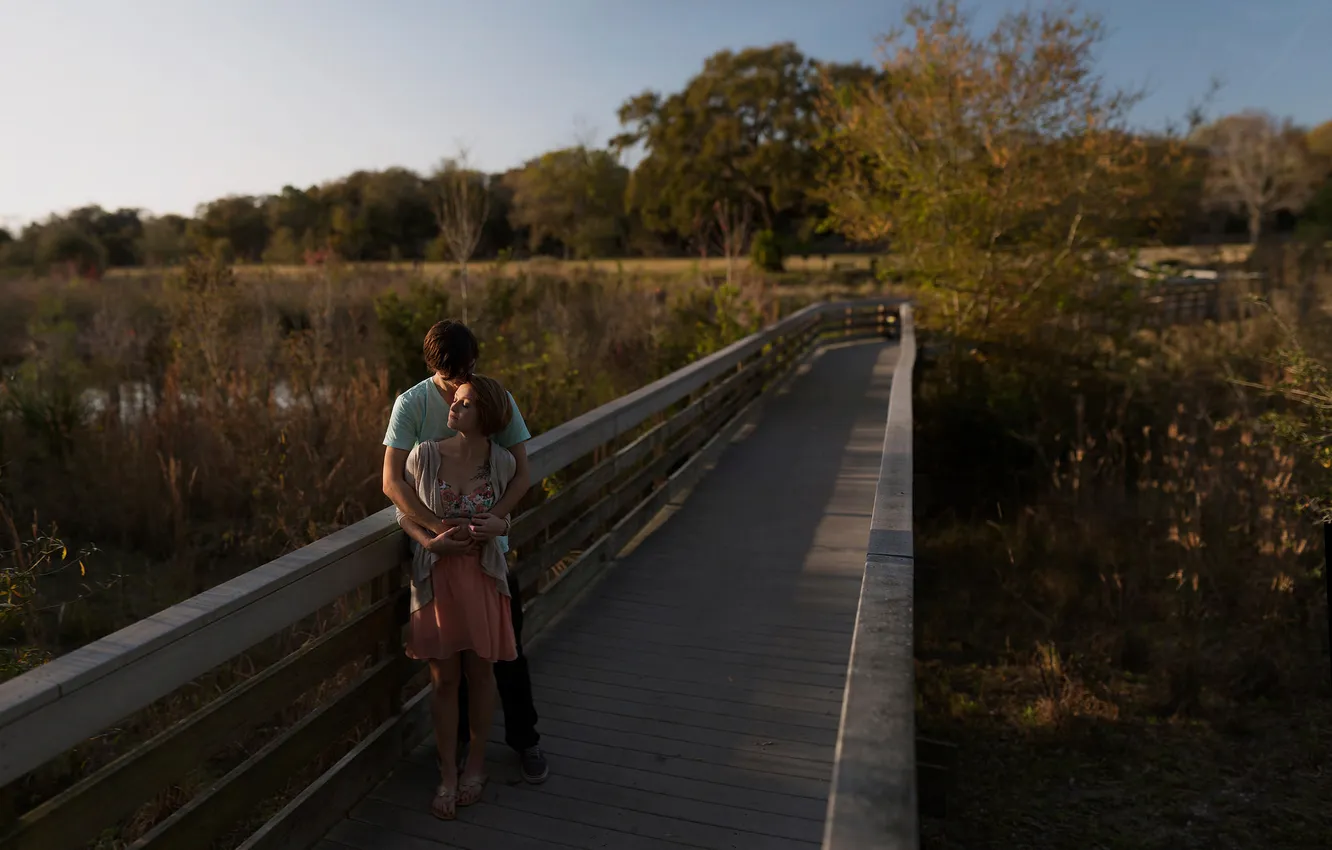 Photo wallpaper girl, bridge, pair, guy