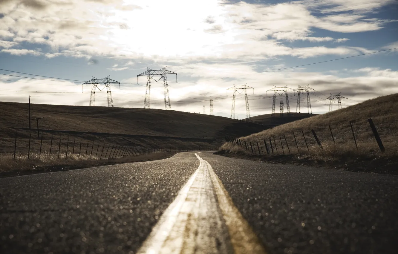 Photo wallpaper road, landscape, night, the fence