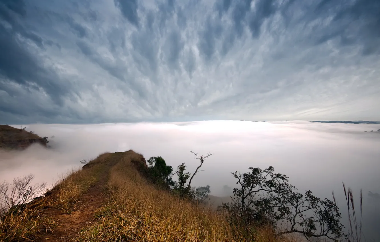 Photo wallpaper the sky, clouds, landscape, mountains