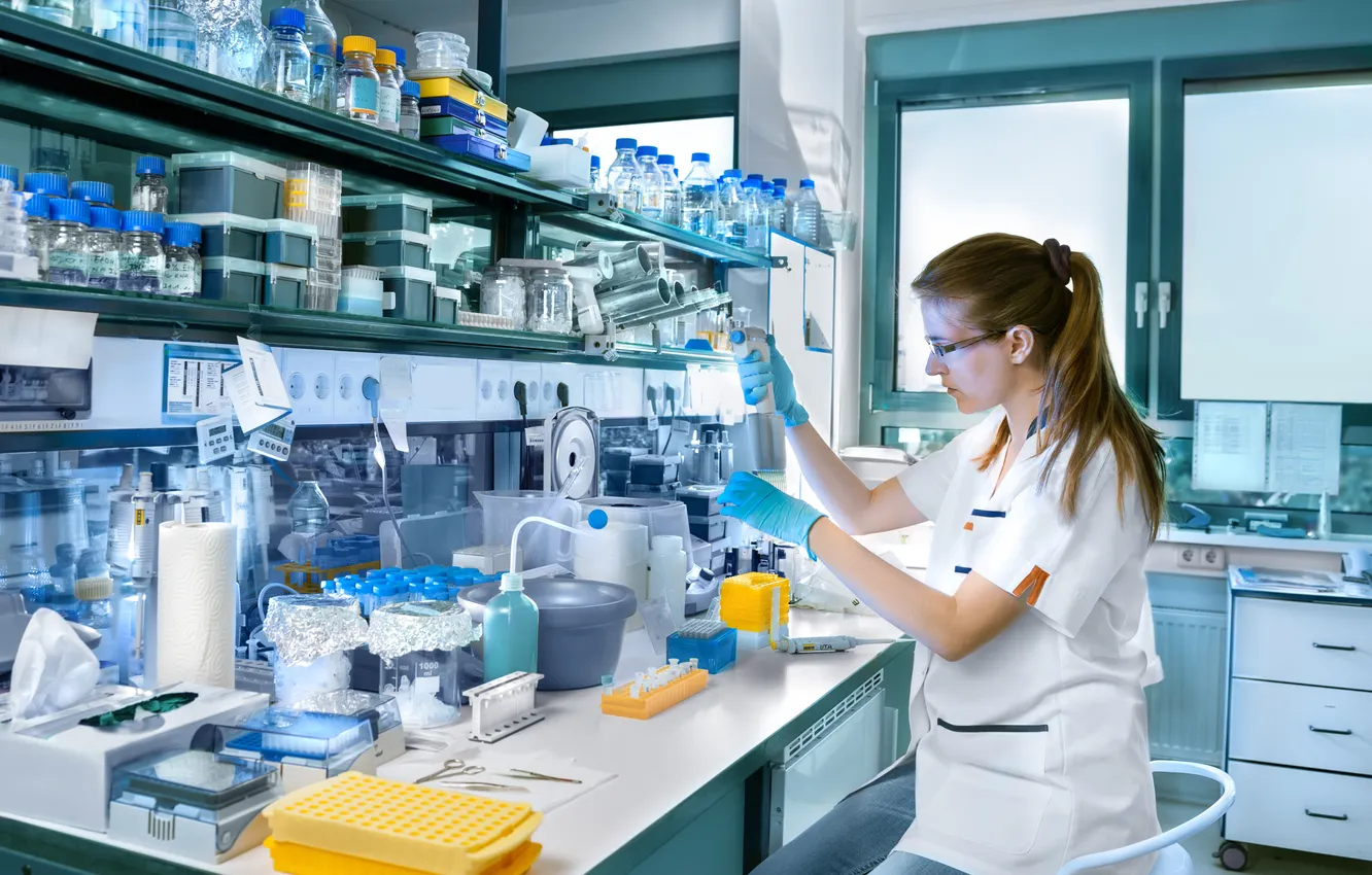 Photo wallpaper woman, science, laboratory