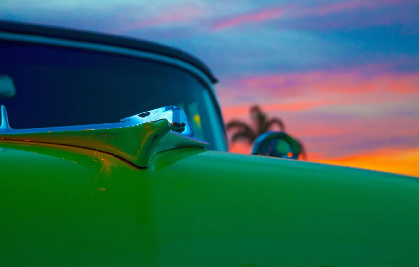 Photo wallpaper machine, the sky, clouds, sunset, The hood, car